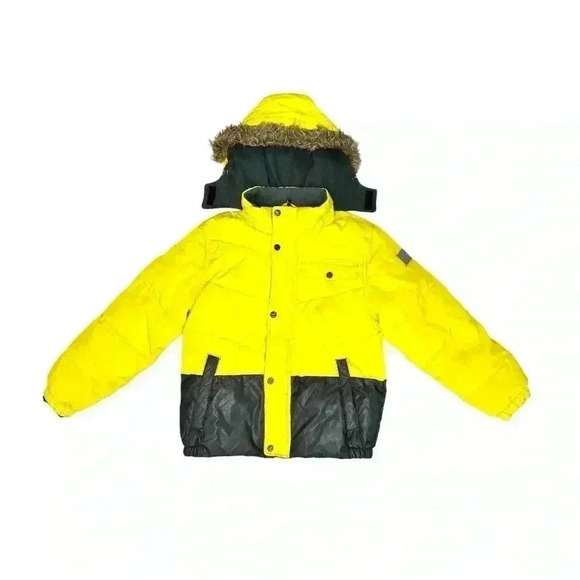 VERSACE 1969 SPORTIVO Big Boys Colorblock Down Jacket in Yellow & Black Sz 14/16 - Picture 1 of 11